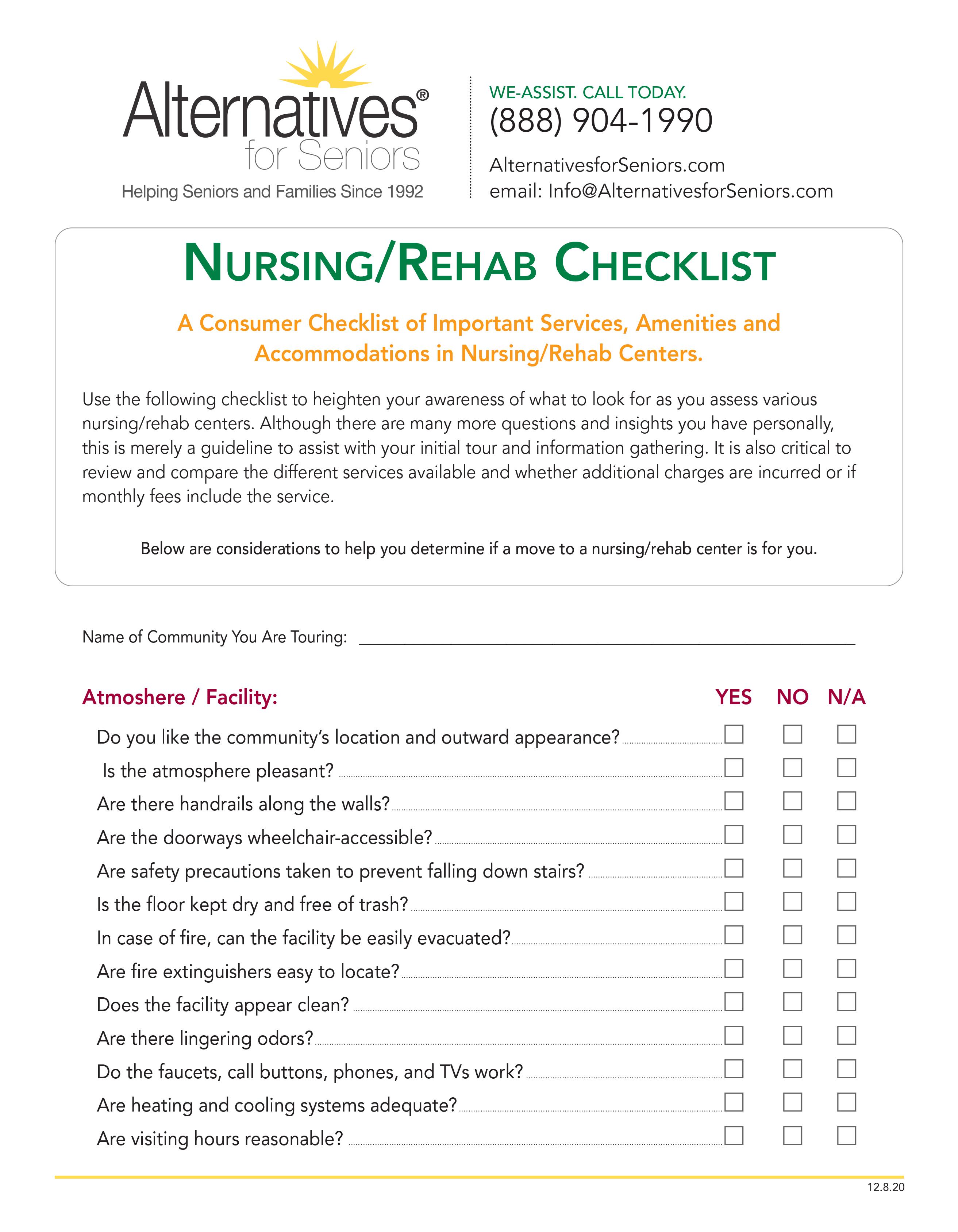 Nursing Home Checklist 1 of 3