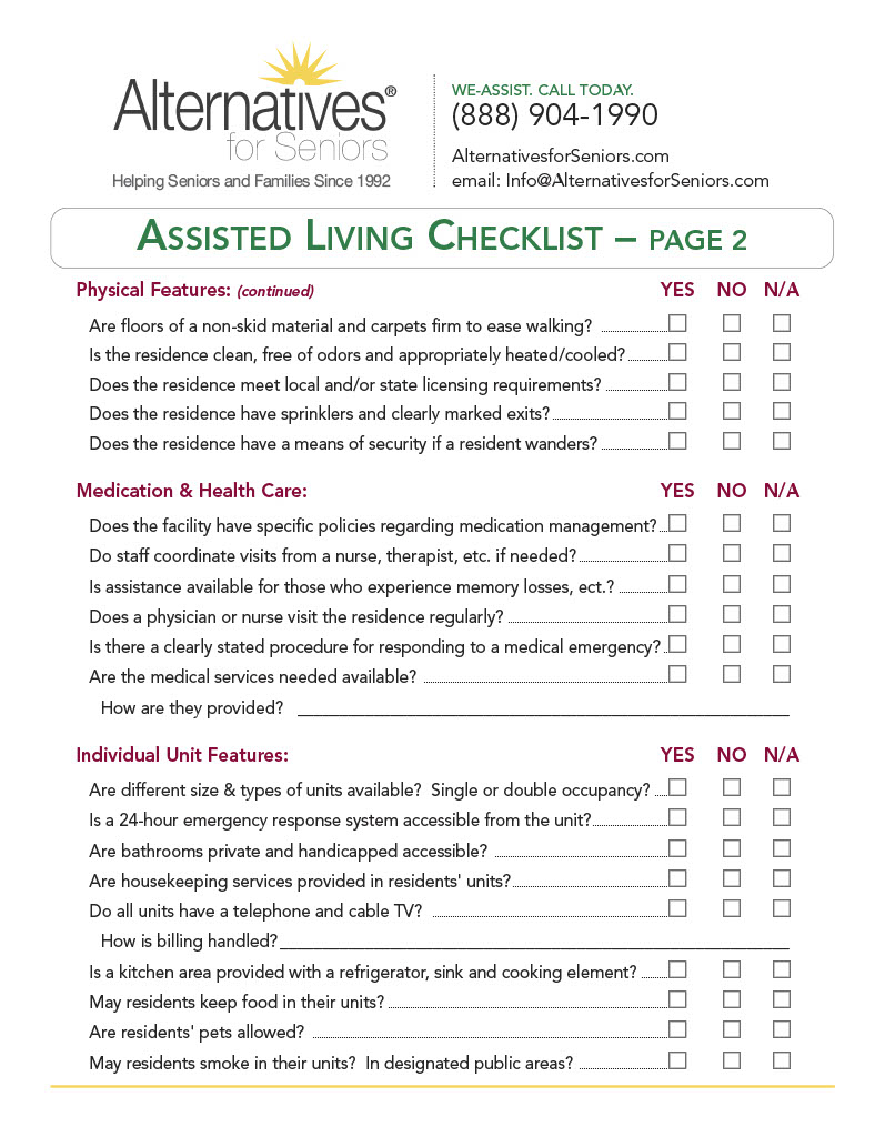 Assisted Living Checklist 2 of 3