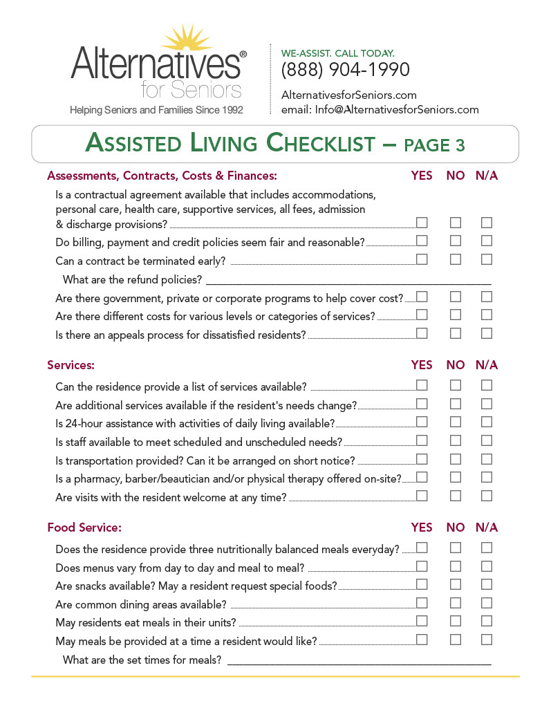 Assisted Living Checklist 3 of 3