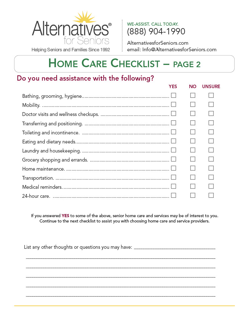 Home Care Checklist 2 of 4