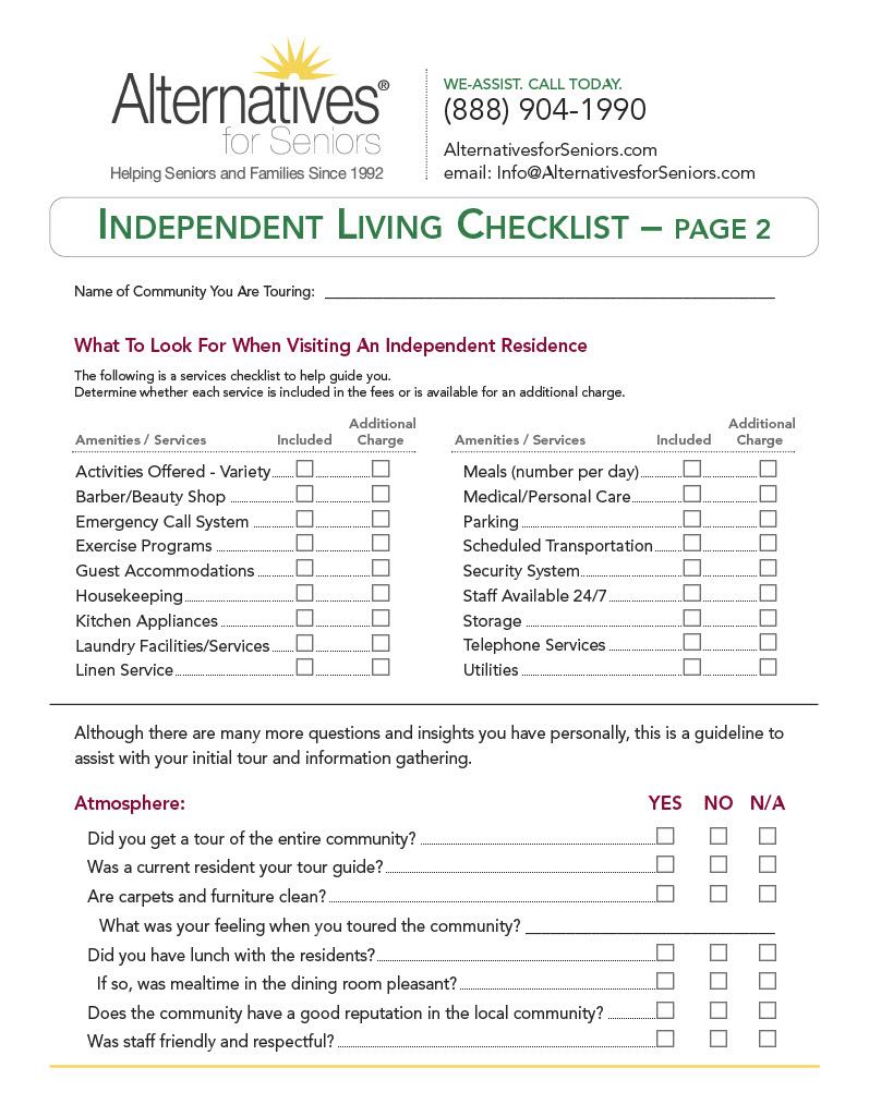 Independent Living Checklist Alternatives For Seniors independent-living-checklist-alternatives-for-seniors