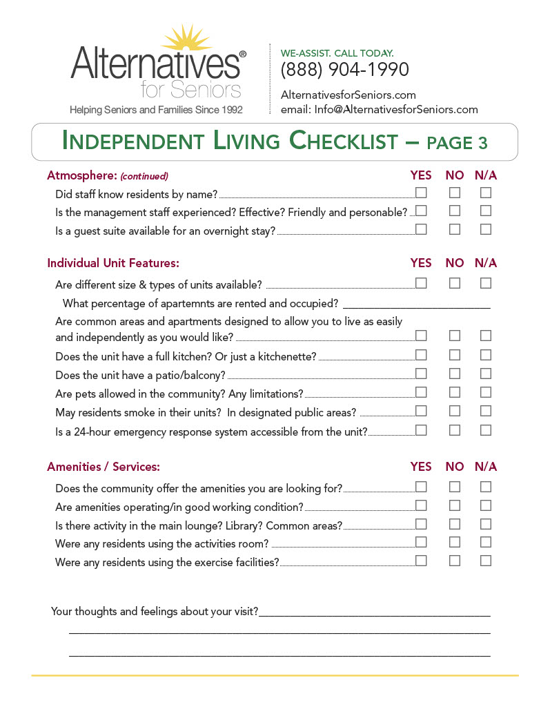 Independent Living Checklist 3 of 3