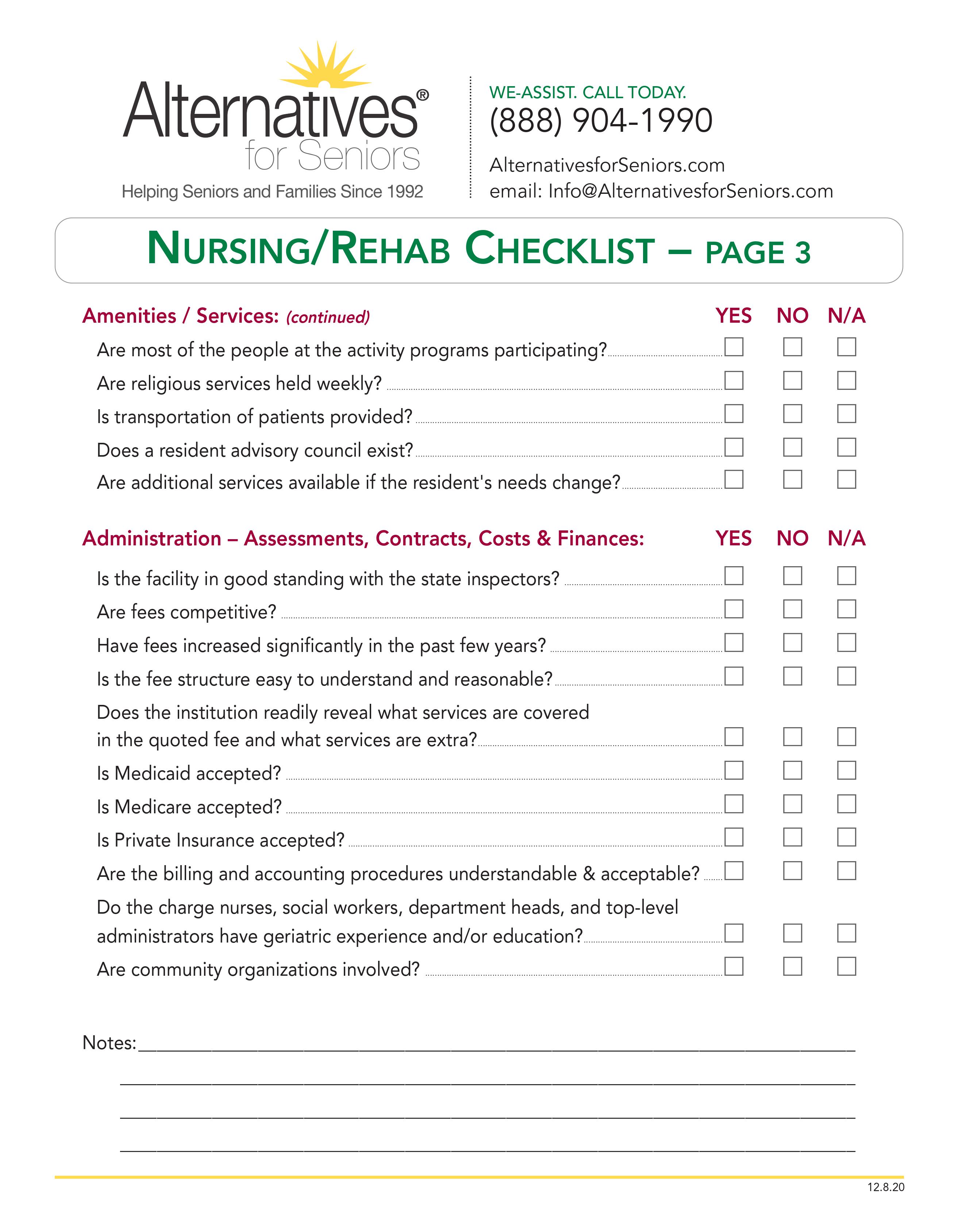 Nursing Home Checklist 3 of 3